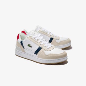 Lacoste T-Clip Tricolour Leather and Suede Sneakers Dámské - Tenisky Bílé / Tmavě Blankyt / Červené